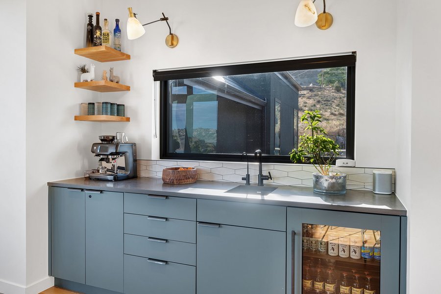 Coffee bar beside a wide window
