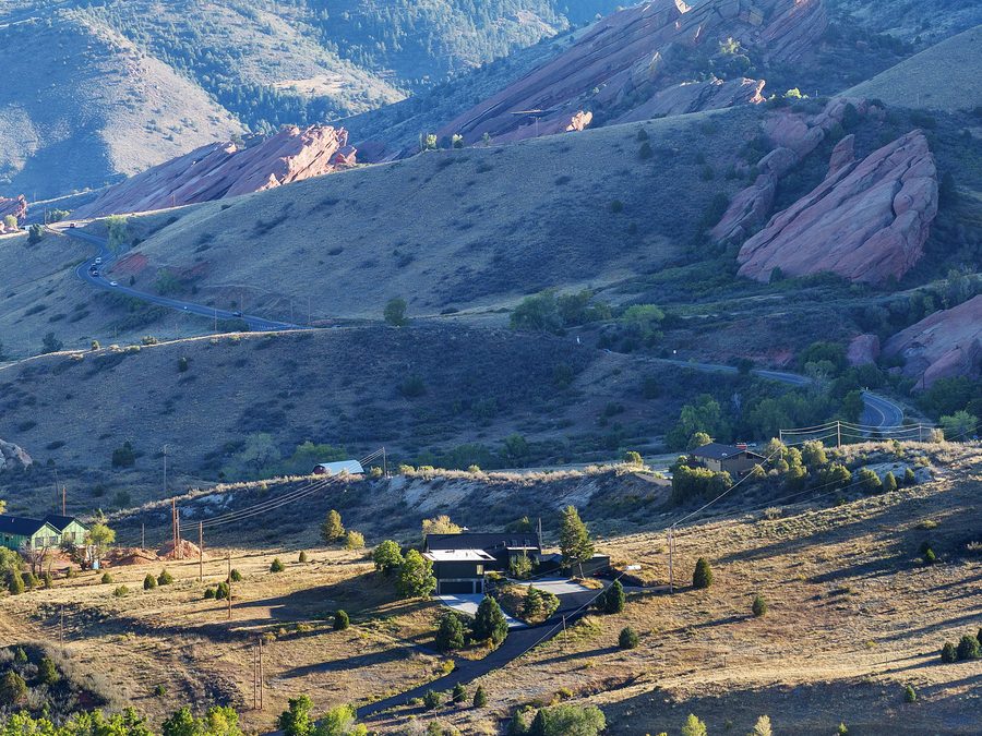 Aerial view of the property in the valley below the red rocks